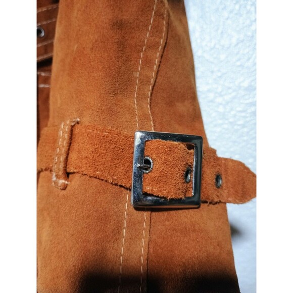 Vintage 70s Suede Trench Coat Rust Brown Belted Long Jacket Boho Western Women's - Picture 7 of 16